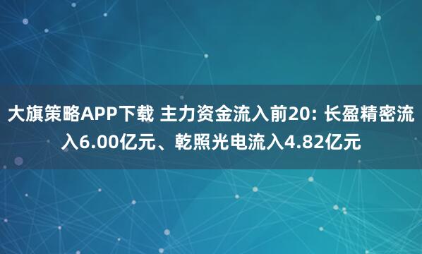 大旗策略APP下载 主力资金流入前20: 长盈精密流入6.00亿元、乾照光电流入4.82亿元